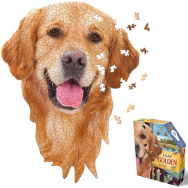 Madd Capp: I Am Golden - 550 Piece Puzzle - Dog Shaped Animal Jigsaw, 24 x 32 Assembled Size, Poster Reference, Educational Fun Fact Booklet