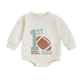 Santikisler Newborn Baby Boy Outfit 1st Football Season Print Long Sleeve Romper Jumpsuit Bubble Clothes (White, 3-6 Months)