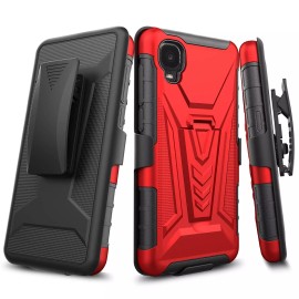 For TCL A3 / TCL A30 / TCL Ion Heavy Duty Shockproof Holster Case Hybrid Cover - Red
