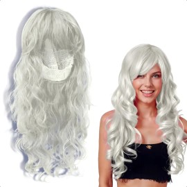 Peluca de Fantasía Rizos de Tamaño Largo para Eventos Bodas y Fiestas Pelo/Cabello Artificial Chino Estilo Hondulado de Color Plata Tipo Fantasía GRUP