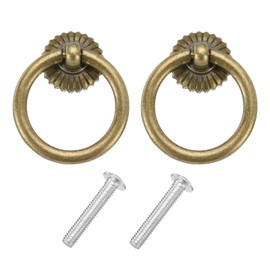 sourcing map 2 Sets Vintage Drop Ring Knobs Retro Dresser Pulls Handles with Screws Zinc Alloy for Dresser Drawer Furniture Closet Cupboard Bronze(45.5mm/1.8" Long)