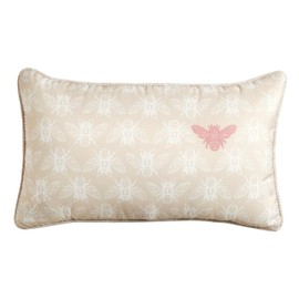 Honeycomb Indoor/Outdoor Lumbar Toss Pillow: 20" W x 12" L, Chamomile Beige Embroidered Bumble Bee Pillow for Patio Furniture