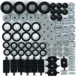 BroTex Set of 90 wheels and axles, car tyres, chassis parts, building blocks, compatible with the most important brands