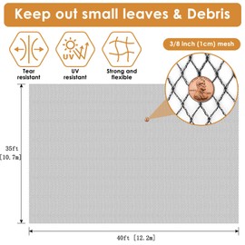 PACETAP 35 x 40 Ft Koi Pond Netting Kit, Heavy Duty Pond Netting Mesh Net Cover for Leaves, Protecting Koi Fish from Birds, Cats -Stakes Included