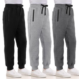 Aocku 3 Pack Boys Sweatpants Fleece Athletic Pants Kids Clothes Boys Joggers with Zipper Pocket