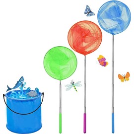 3 Pack Kids Fishing Net,Extendable Butterfly Net,3 Colours Mesh Net for Catching Crabbing Bugs Insects Bird Playing Beach Ponds Pool Outdoor Telescopic Catching Net