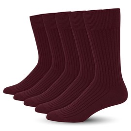 SERISIMPLE Men's Dress Socks - Bamboo Viscose Thin Ribbed Knit, Silky & Soft, Lightweight Business Crew Socks 5 Pairs (US, Alpha, X-Large, Regular, Regular, Burgundy)