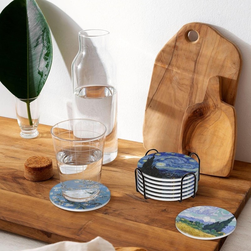 Absorbent Ceramic Coasters for Drinks with Cork Base Art Coasters