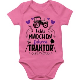 Shirtracer - Baby Digger Tractor etc. - Real Girl Driving Tractor - Black - Baby Bodysuit Short Sleeve for Boys and Girls, 2 Pink, 0-3 Monate