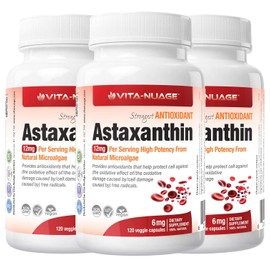 Vita-Nuage (3-Pack) Astaxanthin Ultra 12mg Per Serving, 6mg 360 capsules, Supports Joint, Skin, Eye Health Naturally