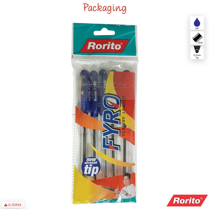rorito 5 x 0.7mm Tip Fyro BLUE Ballpoint Pens Smudge