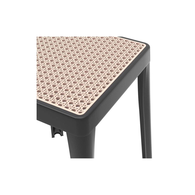 LeisureMod Tresse Stackable Square Plastic Dining Stool with Wicker Top