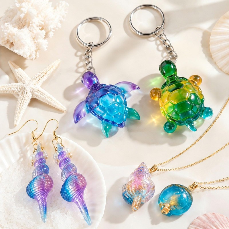 13 Pcs Mini Turtle Resin Molds with Seashell Conch Tool