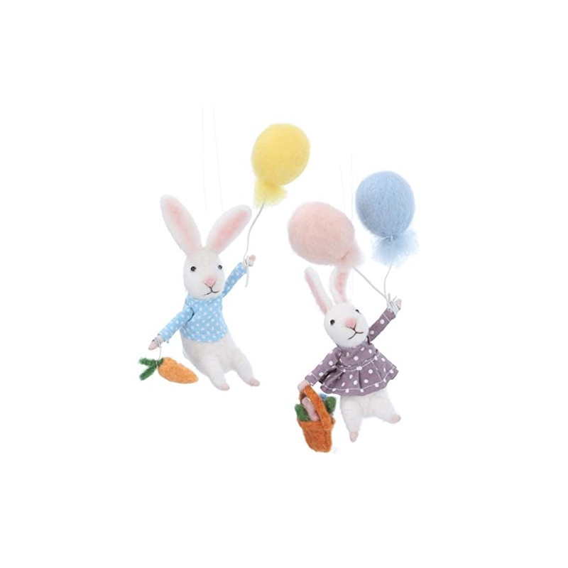 Gisela Graham Set of Two Felt Rabbits With Balloons Easter