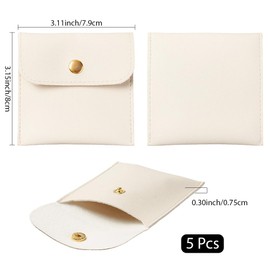 CALFOVERA 5PCS PU Leather Small Travel Jewelry Pouch with Snap Button Portable Ring Jewelry Storage Packaging Bag Case Pocket Organizer for Earrings Necklaces Bracelet Lipstick Women Gift(Beige)