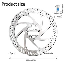 Set of 2 Disc Brakes Bicycle Brake Disc 160 mm Brake Disc 6 Hole Stainless Steel Brake Disc Bicycle Set with 12 Screws for Mountain Bike Road Bike
