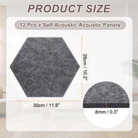 HARFINGTON 12pcs Acoustic Panels 10.2" x 11.8" x 0.3" Hexagon Self Adhesive Sound Proof Wall Panels High Density Sound Deadening Foam Panel for Home Office Recording Room Studio, Dark Grey