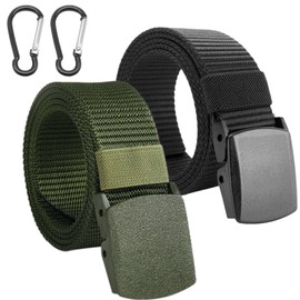 Scettar Men's Tactical Belt, 150 cm Work Belt with Plastic Buckle, Men's Belt Without Holes for Work, Travel, Hiking, Black*1+Green*1