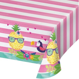 Creative Converting Pineapple and friends Tablecover, 102”, Multicolor