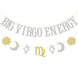 Big Virgo Energy Banner, Virgo Birthday Decorations, Virgo Season Decor, Zodiac Sign August September Birthday Banner, Constellation Birthday Decor, Astrology Party Supplies, Silver Glitter