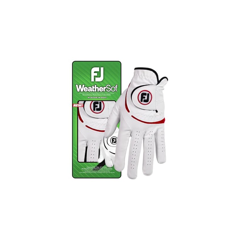 FootJoy WeatherSof Men's Golf Glove, White/Red, White/Red