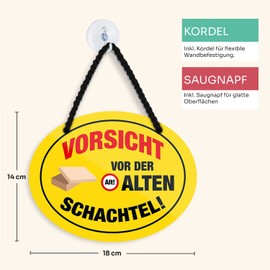 schilderkreis24 Tin Sign Funny Saying "Vorsicht vor der alten Schachtel!" Decorative Gift Idea Man Woman 18 x 14 cm