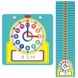 Junkin 25 Pcs Teaching Clock Kit, Learning Clocks for Kids Learning Time with Erasable Surface for Home School Classroom Supplies(Vivid Style)