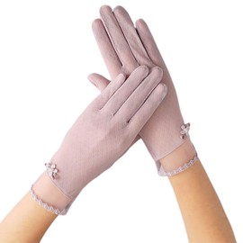 Umeloeo Women's Gloves, UV Protection, Lace, Thin, Stylish, Floral Pattern, UV Gloves, Sunscreen, Anti-Slip, Mesh Material, Breathable, UV Protection, Smartphone Compatible, For Work Commutes, School