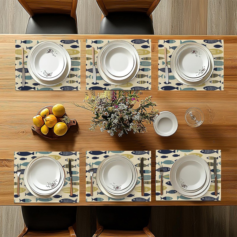 Cute Fish Placemats Set of 6,Boho Heat Resistant Non Slip