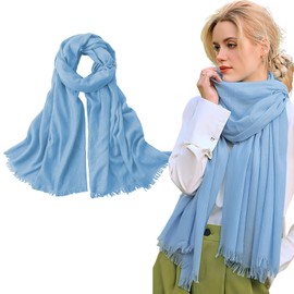 Extra Large Cotton Linen Shawl Wrap for Women, 77 x 40 In Elegant Scarf with UV Protection Breathable Lightweight Head Cover Hijab for Beach Travel Daily Wear Soft Windproof Accessories(Light blue)