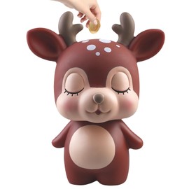 TOATELU Deer Piggy Bank for Kids: Vinyl Cute Money Box for Girls Boys Money Boxes for Kids Nursery Decoration Gift Toy Christening Gifts (Brown)