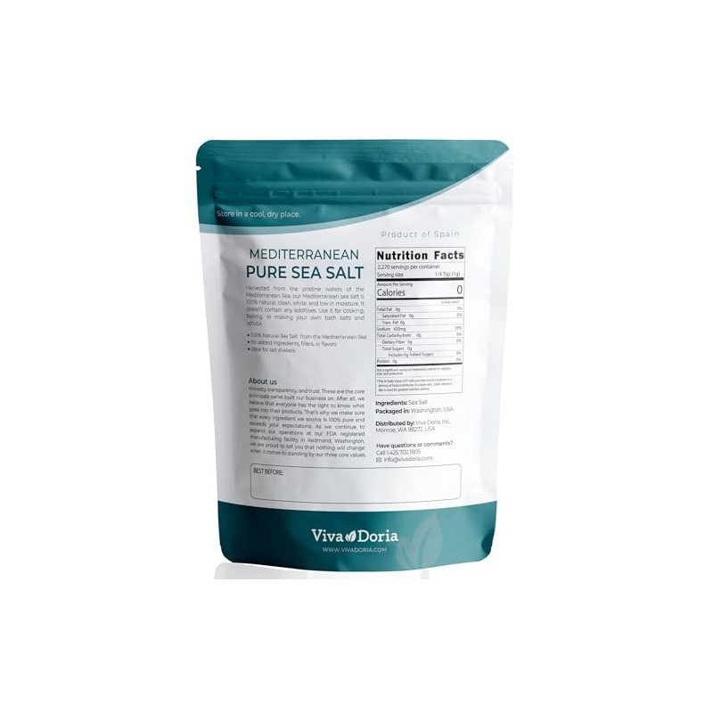 Viva Doria Mediterranean Sea Salt, Fine Grain, 5 lb