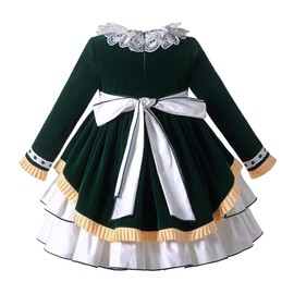 Pettigirl Girl Vintage Autumn Winter Green Christmas Long Sleeve Casual Clothes Toddler Formal Festival Fashion Dresses
