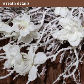 BINFEN 20 Inch Snow Flocked Twig Winter Wreath with White Flowers- Artificial Winter Wreaths for Front Door Porch Wall Window Porch Fireplace Indoor Outdoor Decor Christmas Decorations (20")