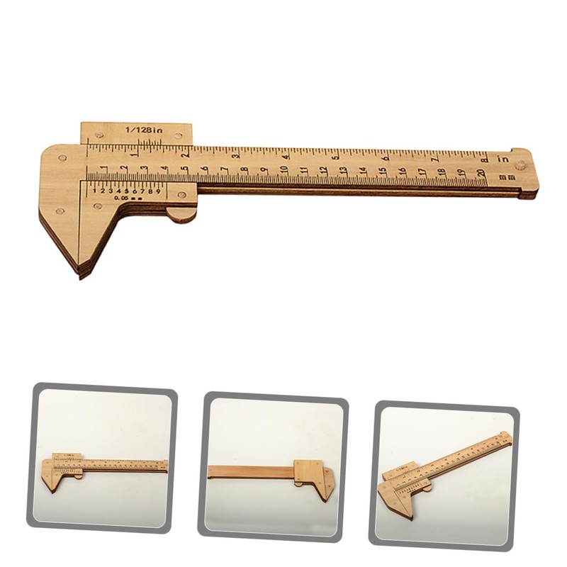 GLEAVI Wood Caliper Measuring Ruler Portable Straight Ruler for Students