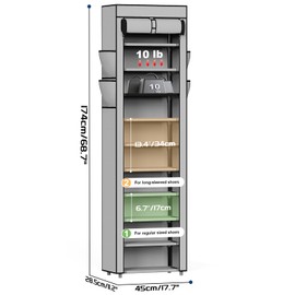 Mavivegue Shoe Rack with Cover, 10 Tier Tall Shoe Organizer for 18-22 Pairs of Shoes, Shoe Storage Organizer for Entryway, Closet, Garage, Grey