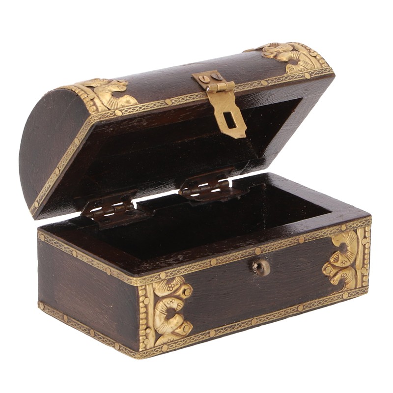 GURU SHOP Rustic semi-circular small treasure chest, wooden box, jewellery