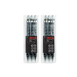 rOtring TIKKY Mechanical Pencil 0.35mm, 0.5mm and 0.7mm HB Lead Black Barrel 3pcs Set x 2