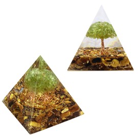 mookaitedecor Tiger's Eye Crystal & Peridot Tree of Life Crystal Pyramid Ornament Table Decoration Reiki Healing Spiritual Crystal Stone Gift for Positive Energy Meditation Tree of Life Decor Gift