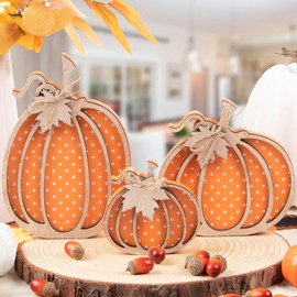 Maxsoins Fall Decor-Wooden Autumn Pumpkin Fall Decorations for Home Shelf Mantel Table Decor Pumpkins of Three Sizes Fall Season