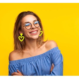 WLL Love Heart Earrings for Women 80s Neon Acrylic Double Heart Dangle Stud Earrings Statement Jewelry Gift for Party (Yellow)