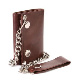 Milwaukee Leather Men's Genuine Leather Tri-Fold Biker Wallet w/Anti-Theft Stainless Steel Chain - 4 Inch