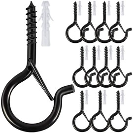 Etoolia Q Hanger Hooks with Safety Buckle, 12Pcs Screw Hooks for Hanging Outdoor String Lights, Ceiling Hooks for Hanging Plants, Wind Chimes, Christmas Lights & Party Decors, 2.2 Inches, Black