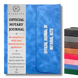 JC Classics Notary Journal Log Book Hardcover with Privacy Guard - Notary Log Book with 522 Notarial Record Entries - Compliant Notary Journal for Notaries for All States Except HI (Blue)
