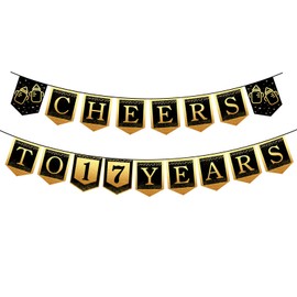 17th Happy Birthday Banner, 17 Year Old Birthday Decorations for Girl or Boy, Amazing Party Bunting Decoration, Hanging Decor for Daughter or Son
