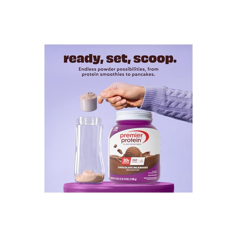 Premier Protein Powder, Chocolate Milkshake, 30g Protein, 1g Sugar, No