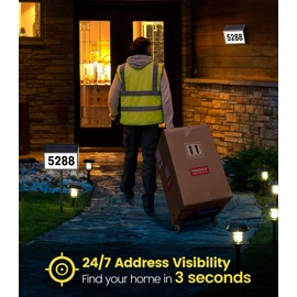 GEAGMAGC Solar House Numbers for Outside Light up, LED Illuminated Home Number Address Sign Plaque Waterproof for Yard, Wall-Mounted or Floor-Plugged- Black, 8.7 × 6.4 inch