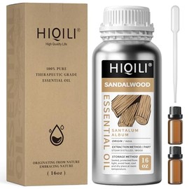 HIQILI Sandalwood Essential Oils for Skin, Diffuser, Perfume, Candle, Soap Making, 100% Pure Undilute 500ml/16 Fl.Oz