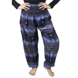 LOFBAZ Harem - Pantalones para mujer, yoga, S-4XL Plus, bohemio, ropa hippie, Azul ovalado, S