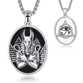 KATHLU Anubis Pyramids Ankh Cross Necklace for Men 925 Sterling Silver Amulet Anubis Anubis Pendant Eye of Horus Jewelry Gift
